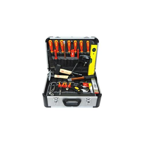 FAMEX 478-10 Alu Werkzeugkoffer mit Werkzeug Set für den Elektriker - Profi Elektriker Werkzeugkiste