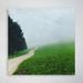 Latitude Run® Green Pine Trees Beside Road & Green Grass Field w/ Fog - 1 Piece Rectangle Graphic Art Print On Wrapped Canvas in Blue/Green | Wayfair