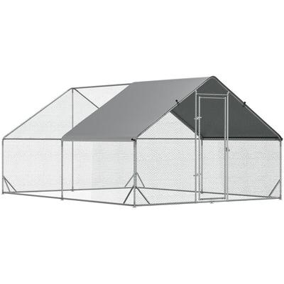 Hühnerstall Freilaufgehege aus Stahl, 300 x 400 x 200 cm Hühnerkäfig mit Abdeckung, Tür, Image