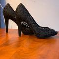 Nine West Shoes | Nine West Black Lace Open Toe Heels/ Size 8 | Color: Black | Size: 8