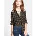 Free People Tops | Free People Women's Blue Gauzy Plaid Lace Up Button Down Top - Xs | Color: Black/Yellow | Size: Xs