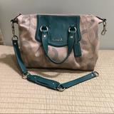 Coach Bags | Coach - Signsture Doted Satchel 12”L X 4”W X 9”H Like New | Color: Green/Tan | Size: 12”L X 4”W X 9”H