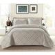 Luxury Quilted Solid Colour Bedspread Ruffle Embossed Comforter with Pillow Case Bedding Set (Mink, King)
