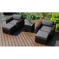 Wade Logan® Buckholtz 5 Piece Teak Seating Group w/ Sunbrella Cushions Synthetic Wicker/All - Weather Wicker/Wicker/Rattan in Gray | Outdoor Furniture | Wayfair