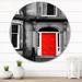 Red Barrel Studio® Red Door in Black & White City House - Unframed Photograph on Metal in Black/Gray/Red | 36 H x 36 W x 1 D in | Wayfair