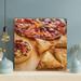 Latitude Run® Sliced Pizza Near Pastries - 1 Piece Square Graphic Art Print On Wrapped Canvas in Brown/Red | 12 H x 12 W x 2 D in | Wayfair