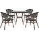 Salon de Jardin Table et 4 Chaises Empilables en Aluminium Effet Bois Foncé et Noir pour Balcon ou