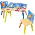 Ensemble table et chaises avec motifs imprimé océan. 1 x table d'enfant + 2 chaises pour enfants