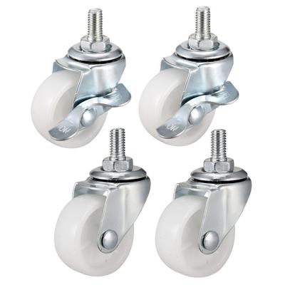 1.5 Inch Swivel Caster Wheels PP Threaded Stem M10x15mm 2 with Brake 2 No Brake - White, Silver Tone