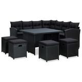 vidaXL 6 Piece Patio Lounge Set with Cushions Poly Rattan Black - 68.5" x 68.5" x 28.1"