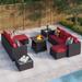 MakeYourDay 9-Pieces Fire Pit Rattan Sectional Sofa Set