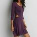 American Eagle Outfitters Dresses | American Eagle Soft & Sexy Fit And Flare 3/4 Sleeve Purple Cut Out Dress Size M | Color: Purple | Size: M
