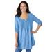 Plus Size Women's 7-Day Three-Quarter Sleeve Pintucked Henley Tunic by Woman Within in French Blue (Size M)