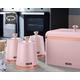 TOWER Cavaletto Modern & Contemporary Pink Bread Bin and Set of 3 Pink Tea, Coffee & Sugar Canisters. Kitchen Storage Set in Stylish Matte Pink Finish with Elegant Rose Gold Accents