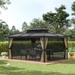 Outsunny Patio Gazebo 15' x 11', Hardtop Canopy, Double Vented Roof, Netting, Curtains, Ceiling Hook, Aluminum Frame