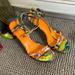 Nine West Shoes | 5 Inch Floral Nine West Strap Sandals | Color: Blue/Orange | Size: 9.5