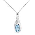 Miore diamond and topaz necklace in 9 karat 375 white gold pendant with 6 brilliant diamonds 0.03 carat and oval blue topaz 0.53 carat, chain length 45 cm