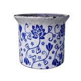 Hand Pressed Old World Ceramic Blue and White Flower Pattern Round Flared Lip planters or Garden pots - 7.25" x 6.25"