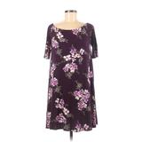 Blue Rain Casual Dress - Shift: Purple Floral Dresses - Women's Size Small