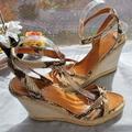 Coach Shoes | Coach Helen Python Platform Wedge Espadrille Sandal 9 | Color: Cream/Tan | Size: 9