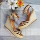 Coach Shoes | Coach Helen Python Platform Wedge Espadrille Sandal 9 | Color: Cream/Tan | Size: 9