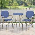 Rosecliff Heights Luttrell Round 2 - Person 23.63" Long Outdoor Dining Set Wicker/Rattan/Mosaic in White/Blue | 23.63 W x 23.63 D in | Wayfair