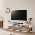 Meuble tv salon 200x43cm blanc bois moderne Hatt Wood