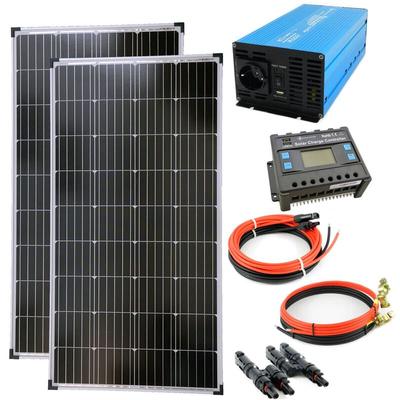 Komplettset 2x130 Watt Solarmodul 1000 Watt TS1000 Spannungswandler 20A Laderegler Inselanlage Image
