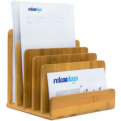 Relaxdays - Dokumentenhalter Bambus, 5 Fächer, Prospekte, Zeitschriften, Briefablage, hbt: ca. 23 x