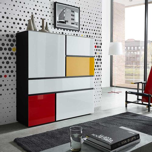 Wohnzimmer Highboard in Weiß Bunt modern