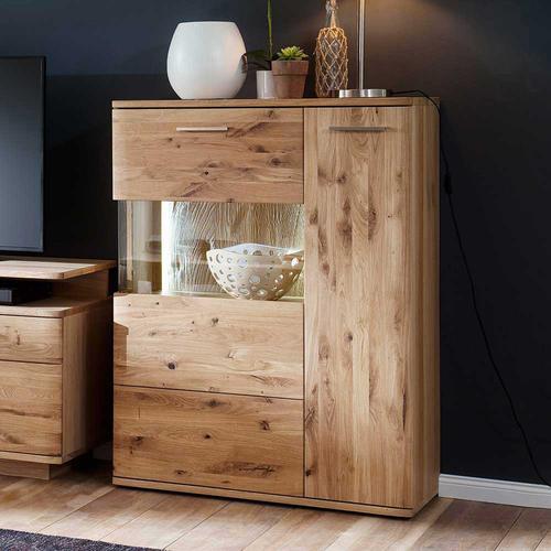 Wohnzimmer Highboard in Eiche Bianco 2-türig