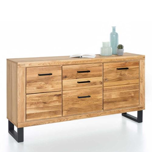 Wohnzimmer Sideboard aus Wildeiche geölt Bügelgestell aus Metall