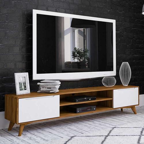 TV Lowboard in Weiß und Wildeiche 220 cm breit