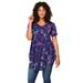 Plus Size Women's Swing Ultra Femme Tunic by Roaman's in Purple Lavender Blossoms (Size 26/28) Short Sleeve V-Neck Shirt