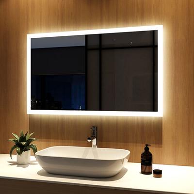 Badspiegel mit LED-Beleuchtung 100x60cm Badezimmerspiegel mit Taste und Beschlagfrei,