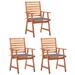 vidaXL Patio Dining Chairs 3 pcs with Cushions Solid Acacia Wood - Brown - 22" x 24.4" x 36.2"