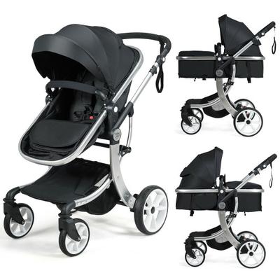 Costway Folding Aluminum Infant Reversible Stroller with Diaper Bag-Black