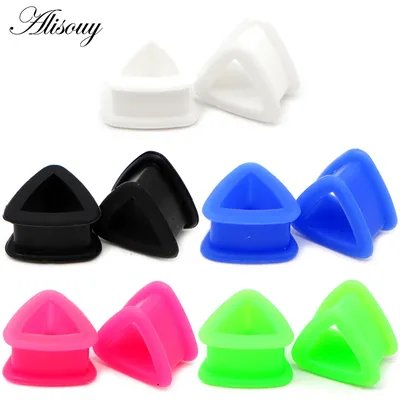 Alisouy 2pcs Triangle Soft Silicone Ear Plugs Flesh Ear Tunnels Ear Gauges Ear Expanders 4-20mm Mix