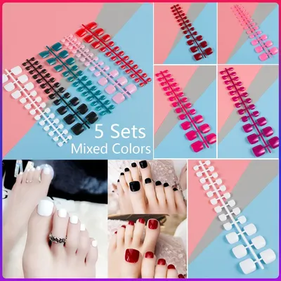 Mixed 5 Colors full cover false nails short foot fake nails Candy Color 24pcs/set press on nails