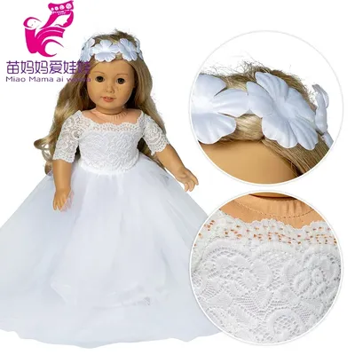 45cm Girl Doll White Wedding Dress with Flower Fit for 18 Inch American Doll Bride Dress for Toys