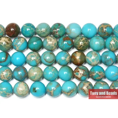 15" Natural Stone Lake Blue Sea Sediment Turquoise Imperial Jasper Round Loose Beads 4 6 8 10 12MM Pick Size