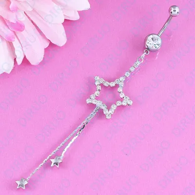 New Style Belly button ring tassel Five-pointed star 316L surgical steel navel bar nickel-free body