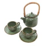 Novica Handmade Traditional Tea Ceramic Tea Set For Two (5 Pcs)