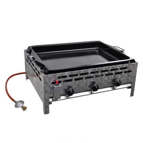 vidaXL vidXL Gastro-Gasgrill 3 Brenner Edelstahl BBQ Bräter mit Bratblech