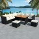 vidaXL 7-tlg. Garten-Lounge-Set mit Auflagen Poly Rattan Schwarz