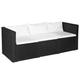 vidaXL 3-Sitzer-Gartensofa Schwarz Poly Rattan mit weißen Kissen