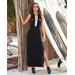 Boston Proper - Black White - Sleeveless Chic Zip Maxi Dress - XL