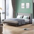 Latitude Run® Platform Bed Frame w/ Wingback Headboard, Modern Bed Frame w/ Wooden Slat Support Upholstered/Linen in Gray | Wayfair