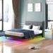 Red Barrel Studio® Zythum 13.7" Platform Bed Upholstered/Metal/Linen in Gray/Brown | 37 H x 54 W x 76 D in | Wayfair