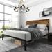 17 Stories Dark Brown Full Size Platform Bed Frame w/ Wood Headboard & Metal Slats Metal in Gray | 39.3 H x 57.8 W x 77.1 D in | Wayfair